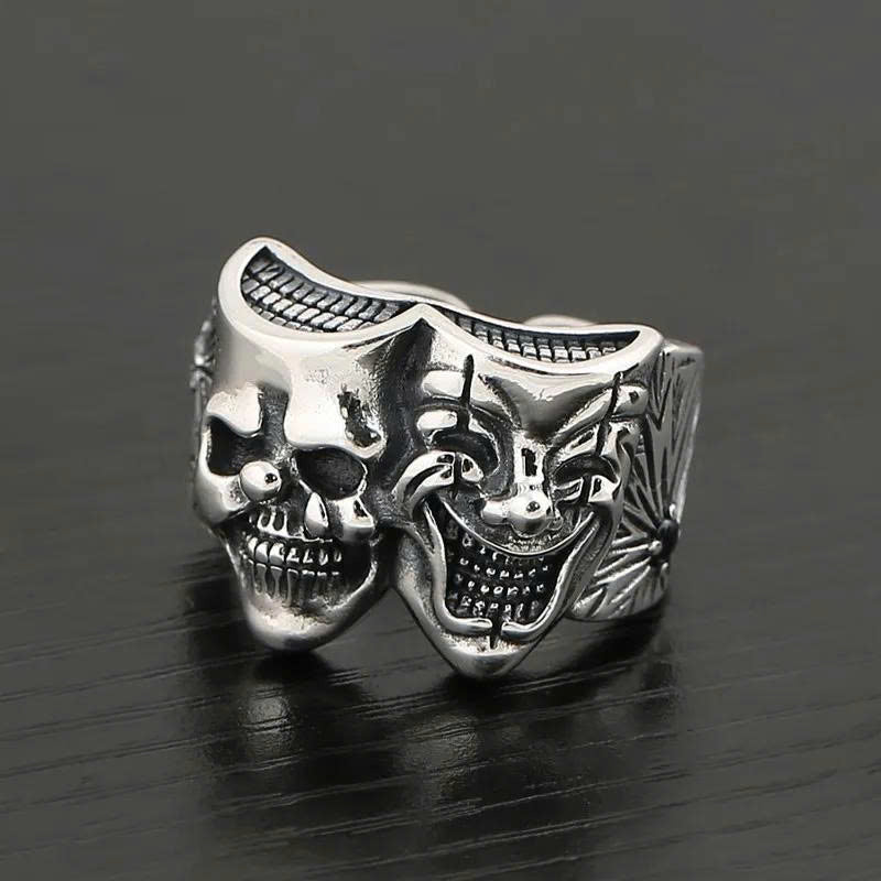 Retro Two-Face Joker Ring – Silver Punk Style