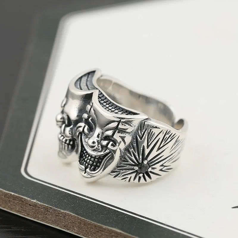 Retro Two-Face Joker Ring – Silver Punk Style