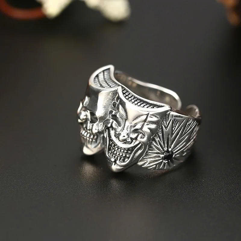 Retro Two-Face Joker Ring – Silver Punk Style